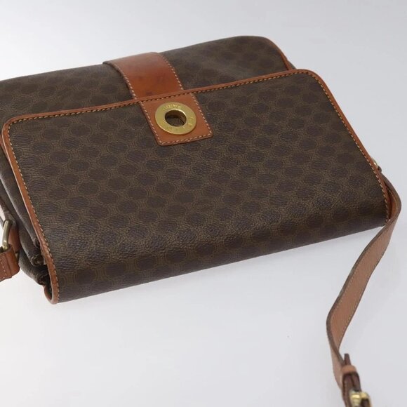 CELINE Macadam Canvas Shoulder Bag PVC Leather Brown Gold Auth BD960 - Picture 7 of 16